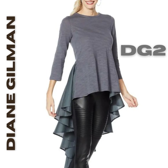 DG2 Diane Gilman Hi-Low Top w/Pleated Back Flowy Dramatic 3/4 Sleeve Size Small - Picture 1 of 12